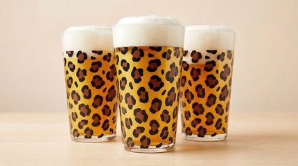 Three cheers for leopard-printed beer glasses filled with frothy beer
