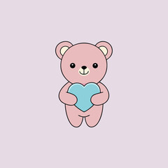 Fototapeta premium cute pink teddy bear holding heart illustration isolated