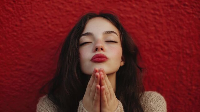 Video A woman closes her eyes and prays, conveying devotion and spirituality