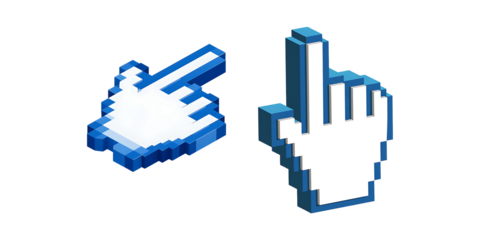 Isometric pixelated hand cursors in two orientations on transparent background