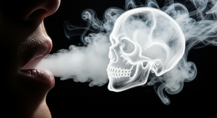Smoking Danger Concept with Skull Shaped Smoke on Dark Background