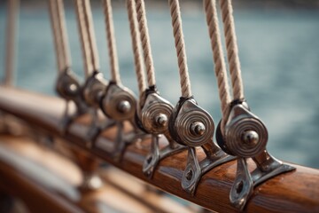 Crew Inspecting Equipment on Ship Deck During Calm Daytime at Sea