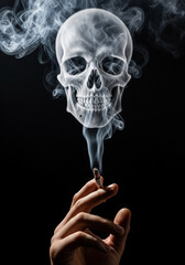 Smoking Danger Concept with Skull Shaped Smoke on Dark Background