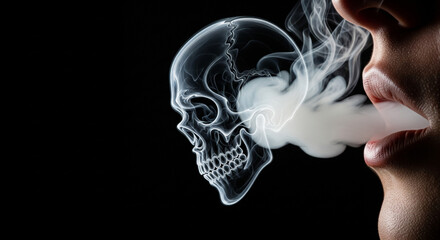 Smoking Danger Concept with Skull Shaped Smoke on Dark Background