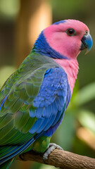 Colorful Rosella Parrot Perched on Branch in Forest, Close-up, Vibrant Feathers