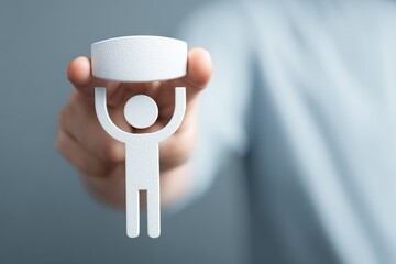 Minimal human icon lifting a rectangular block.