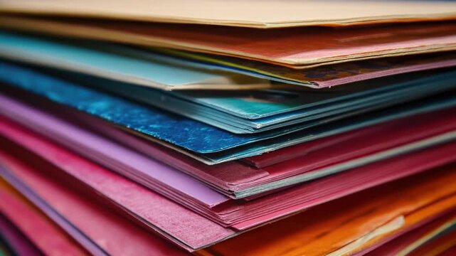 Video Colorful folders stacked on top of each other, great for office or study scene