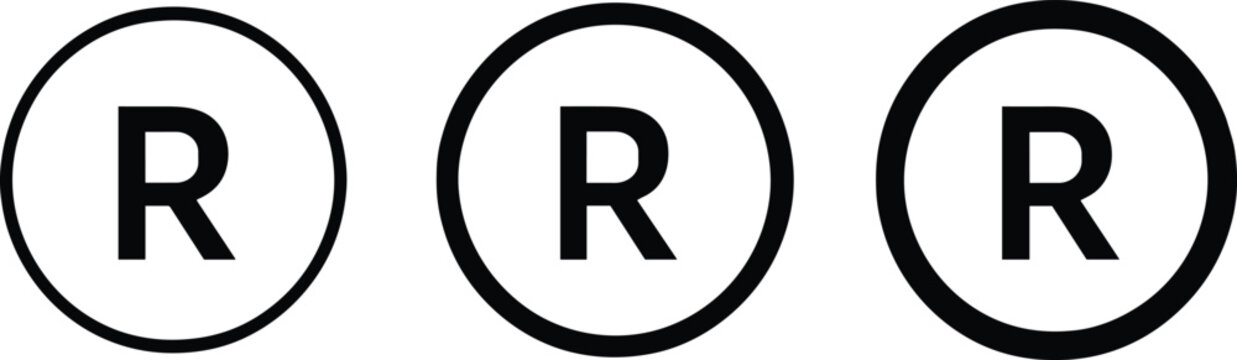 Three black registered trademark symbols on a white background circle