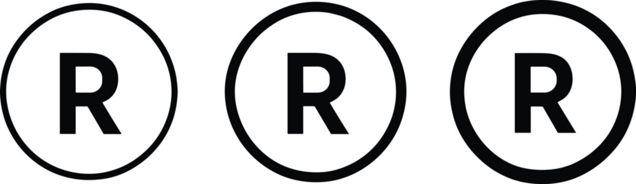 Three registered trademark symbols in circles on a white background r symbol copyright symbol