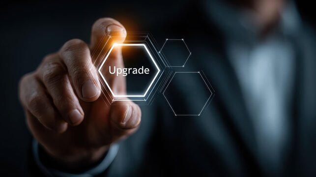 Innovative business upgrade concept corporate environment digital touchpoint hexagon icon professional perspective