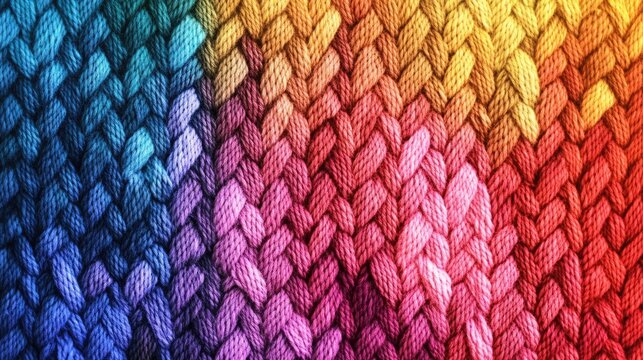 Colorful knit texture featuring vibrant braided yarn in rainbow hues