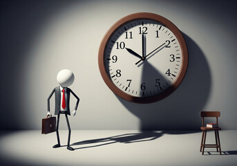 Business Time Management Concept with Man Standing Near Wall Clock