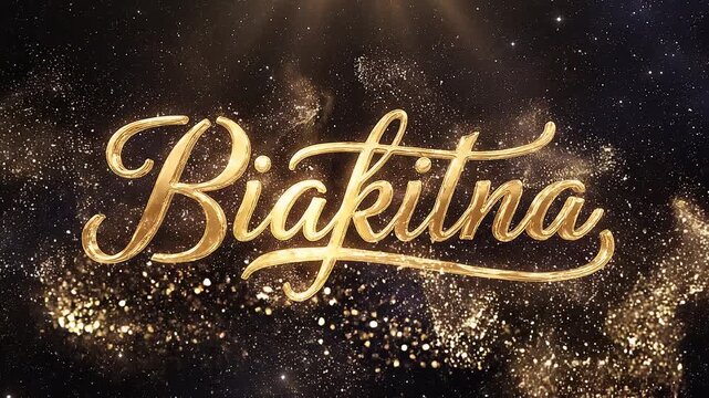 Glowing gold cursive text effect with smoke and light beams on a starry night background for design or advertising use