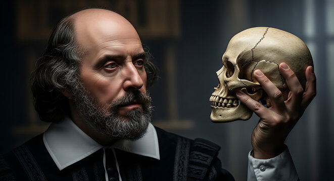 William Shakespeare holding skull