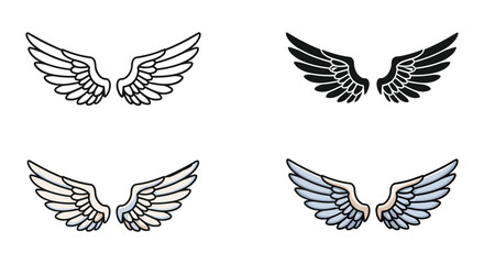Fototapeta premium Collection of different style angel wings on white background