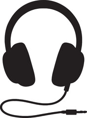 Black Silhouette of Headphones with Cable