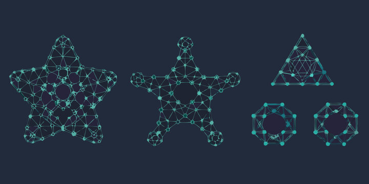 Geometric shapes formed by interconnected nodes and lines in a teal color