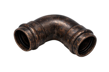 Old copper pipe fitting with 90 degree elbow, weathered metal plumbing connector, industrial vintage design
