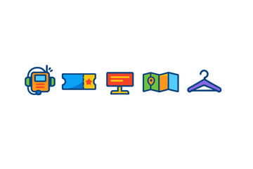 Fototapeta premium Icons representing various services related to travel, entertainment, and hotel management used for information or navigation purposes