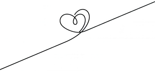 Minimalist continuous line drawing of heart shape on transparent background PNG