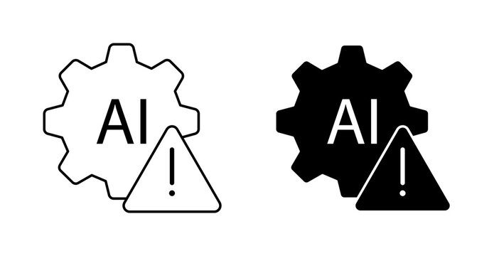 AI System Alert Warning Line Icon