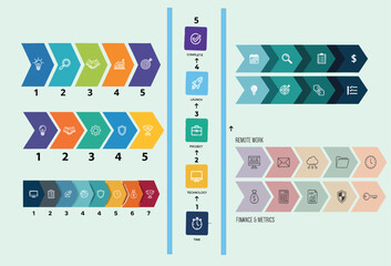 Fototapeta premium Infographic Templates with Colorful Arrows and Icons in Modern Flat Design with Soft Gradient Colors for Business Presentations
