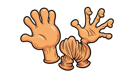 Cartoon hands with fingers and palms raised in a playful gesture.
