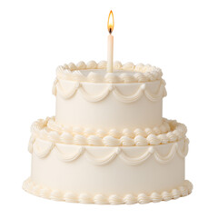 Isolate transparent with Two-Tier Vanilla Cake, Two-Tier Vanilla Cake with Candle, Two-Tier Vanilla Cake Studio Photography minimal food stock with PNG die-cut for advertising 