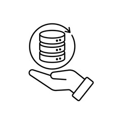 Icon a data backup hand holding server, isolated against a clean background.
