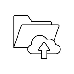 Icon a cloud upload folder with upward arrow, isolated against a clean background.