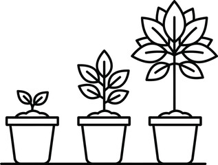Fototapeta premium A line illustration showing the progression of plant growth from seedling to flower