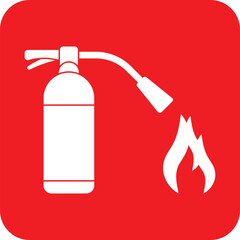 Fire extinguisher and flame icon on red background