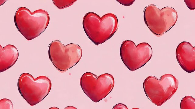 Colorful hearts pattern fills the screen with a playful design on a soft pink background during a creative art session
