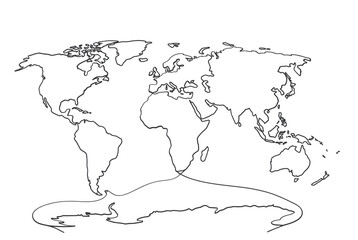 Fototapeta premium Simple outline of world map with continents and oceans visible