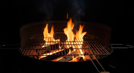 Close-up of hot grill with flames