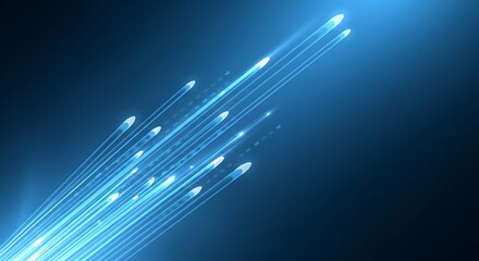 Vibrant blue streaks of light speed through dark space