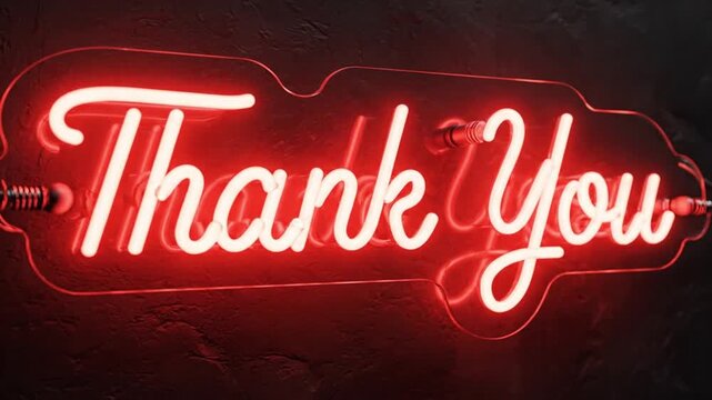 Minimal red neon &ldquo;Thank You&rdquo; animation, smooth fade-in and fade-out, glowing edges, dark background, premium modern design