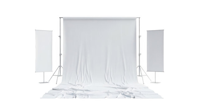 Professional photography studio setup with backdrop and lighting isolated on transparent background
