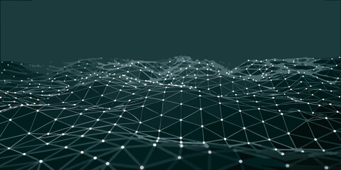 a digital landscape with a network of connected white dots and lines