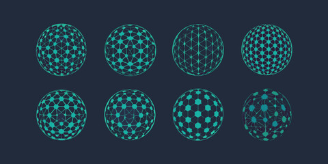 Abstract geometric egg shapes with connected lines and varying density patterns