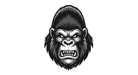 A detailed illustration of a fierce gorilla's face with bared teeth and an intense stare.
