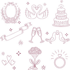 Wedding celebration in red line style love swans cake