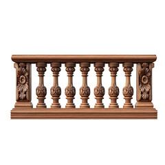 Detailed Wooden Balustrade with Flower Carvings Keywords: balustrade, railing, wooden, carved isolated on a transparent background