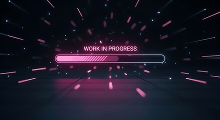 Work in Progress Loading Bar Neon Lights Futuristic.