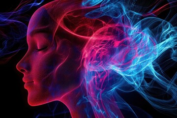 Vibrant colors form a silhouette of a peaceful woman with flowing energy