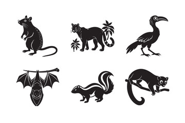 Deep Jungle Night Fauna Solid Black Silhouette Collection