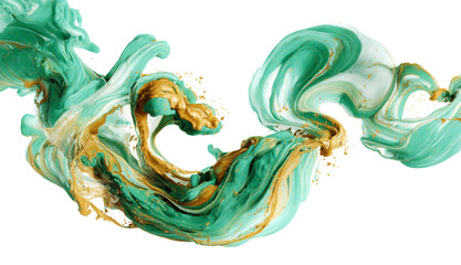 Green and golden marble paint stroke isolated on the transparent background.