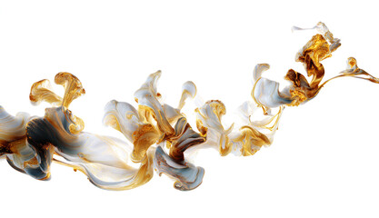 White and golden marble smoke effect isolated on the transparent background.