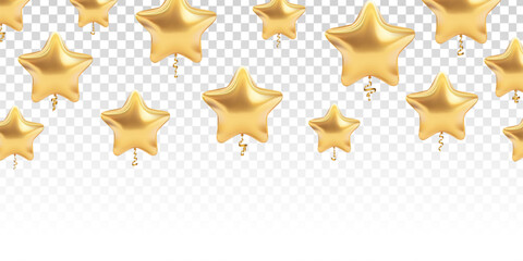 Vector golden stars border isolated on the transparent background. Concept of star decoration.