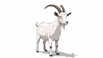 Stylized illustration of a white goat with large curved horns and a beard, standing proudly on a clean white background with a subtle shadow.